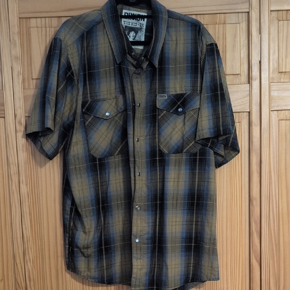 DIXXON Other - DIXXON Short-Sleeve Plaid Button-Down Shirt in Olive and Black